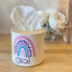 Picture of Tissue box with wood lid - Round - Rainbow label